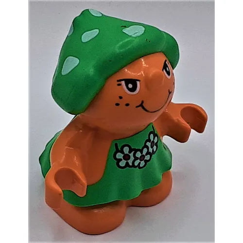 Duplo Figure Little Forest Friend Female, Green Dress with Three White Flowers Necklace Print (Trixie Toadstool)