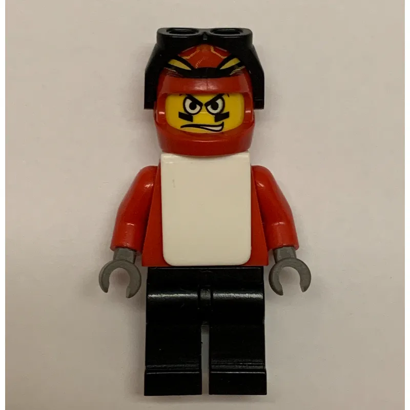 Snowboarder, Red, Black Legs, White Vest