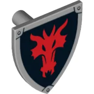 Shield Triangular with Red Dragon Head on Black Background Print