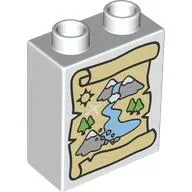 Duplo Brick 1 x 2 x 2 with Treasure Map, Mountains, River Print
