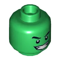 Minifig Head Beast Boy, Dual Sided, Eyebrows, White Pupils, Wide Smile / Nervous with Tooth Print [Hollow Stud]