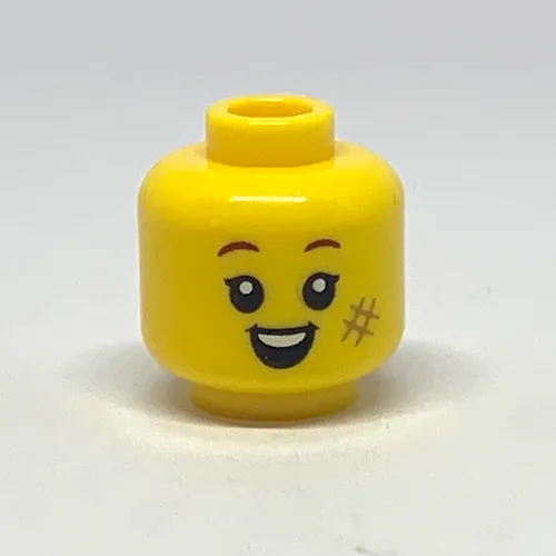 Minifig Head, Dark Tan '#' Scuff on Cheek, Smile, Closed Mouth / Open Mouth Print