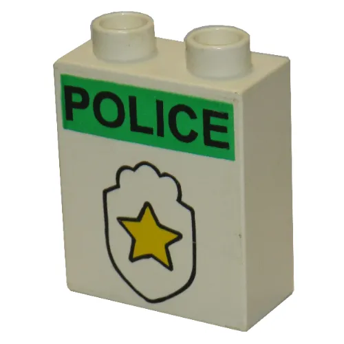 Duplo Brick 1 x 2 x 2 with Star Badge and 'POLICE' Print