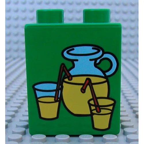 Duplo Brick 1 x 2 x 2, with Lemonade Pitcher and Glasses Print