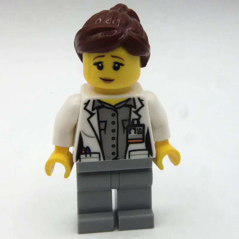 Woman, White Jacket, Light Bluish Gray Legs, Reddish Brown Hair