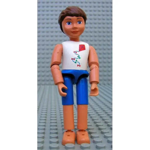Belville Figure Articulated Elbows, Child, Male, Brown Hair, White Shirt with Red Kite, Blue Short Pants