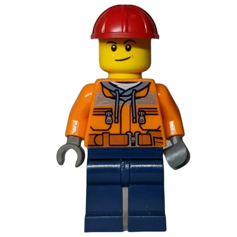 Worker - Orange Torso, Dark Blue Legs, Red Helmet