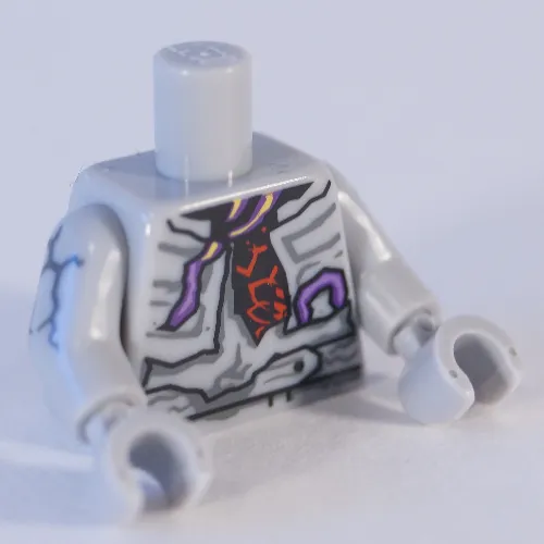 Torso Jacket, Tattered, Purple Tentacles Print, Light Bluish Gray Arms and Hands with Dark Bluish Gray Cracks Print