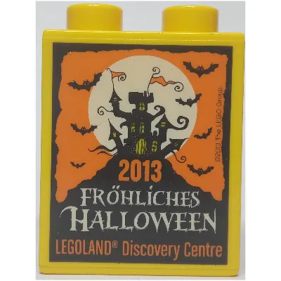 Duplo Brick 1 x 2 x 2 with 'LEGOLAND Discovery Centre 2013 Fröhliches Halloween' Print