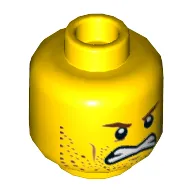 Minifig Head Chainsaw Dave, Reddish Brown Eyebrows, Stoppled Beard, Determined / Angry, Teeth Print [Hollow Stud]