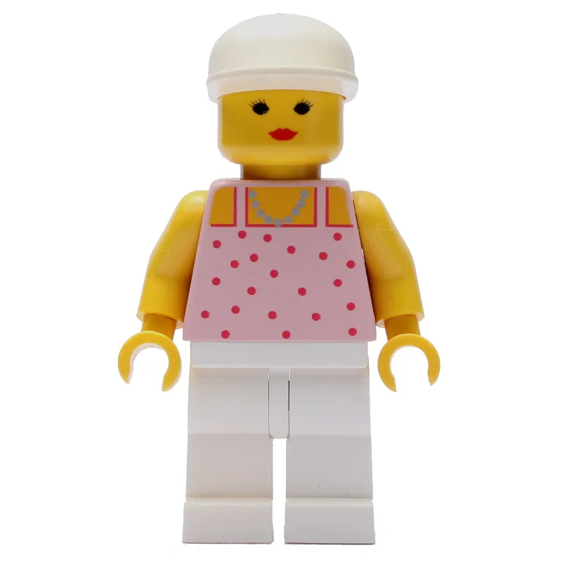 Woman, Pink Top with Spots, White Legs, White Cap