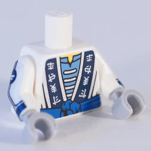 Torso Robe with Asian Symbols, Medium Blue Shirt, Blue Sash Print, White Arms, Light Bluish Gray Hands