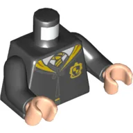 Torso Robes with Yellow Collar, Buttoned with Hufflepuff Crest Print, Black Arms, Light Nougat Hands