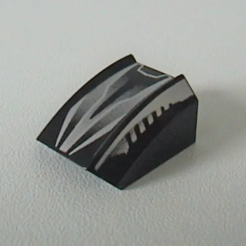 Slope Curved 2 x 2 with Lip, No Studs with Sleek Silver and Black Print