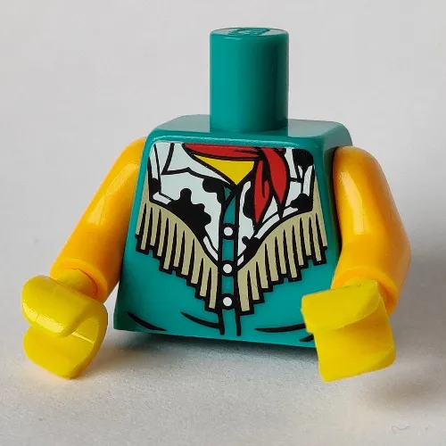 Torso Vest with Tassels, Red Bandana, Cowhide Pattern Print, Bright Light Orange Arms, Yellow Hands