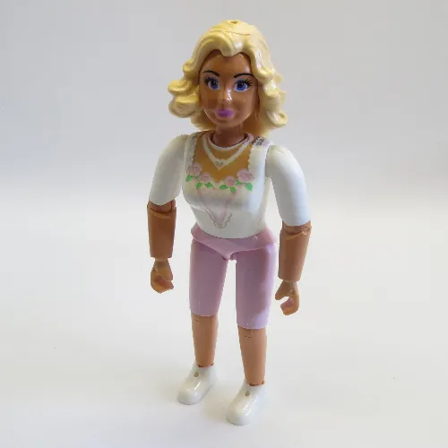 Belville Figure Articulated Elbows, Female, Light Yellow Hair, White Top with Flowers and Leaves Collar Print