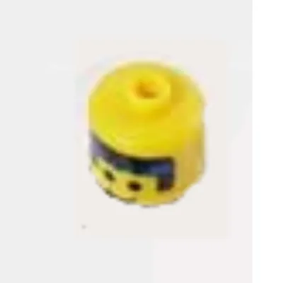 Pen Bead, Round Large, Curved Edges / Cylinder with Minifig Head with Black Hair and Blue Headband Print