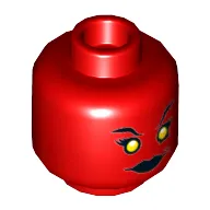 Minifig Head She-Hulk (Red), Dual Sided, Yellow Eyes, Lips, Smile / Teeth Bared Fierce Print [Hollow Stud]