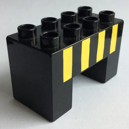 Duplo Brick 2 x 4 x 2 with 2 x 2 Square Arch with Four Yellow Stripes Print