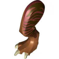 Animal Body Part, Dinosaur, Tyrannosaurus Rex Leg, Left, with Pin, Tan Nails and Dark Brown Stripes on Dark Red Print