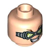 Minifig Head Dr Octopus (Doc Ock), Goggles, Green Glasses, Mean Angry Grin