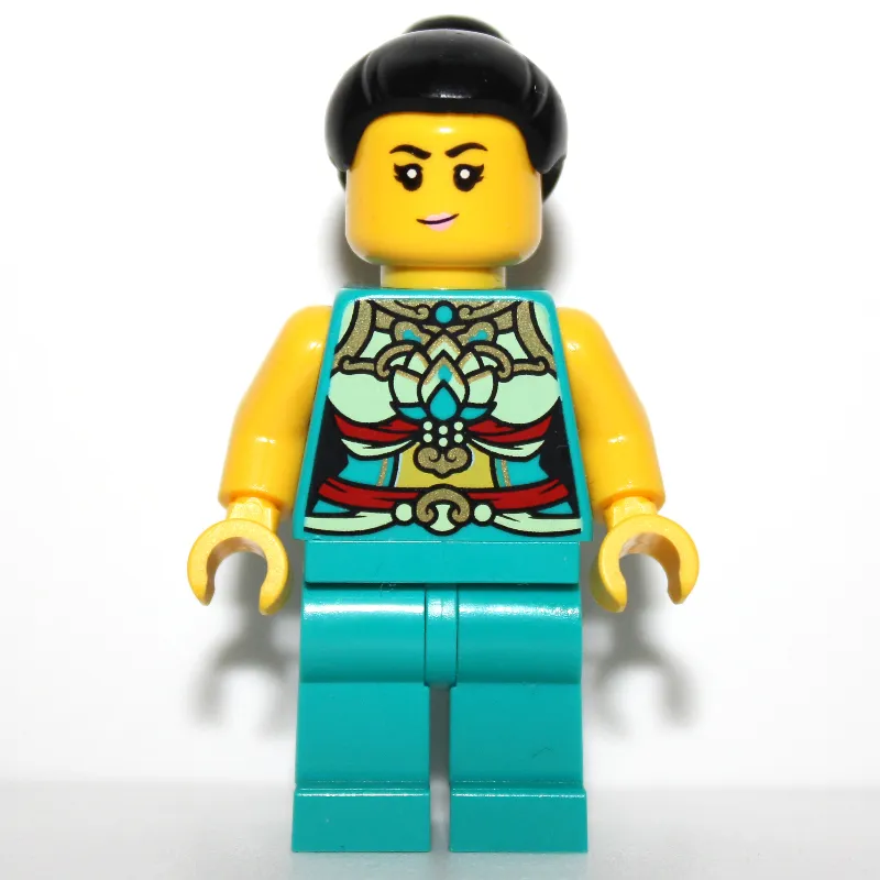 Dark Turquoise Torso, Chinese Decorations, Dark Turquoise Legs, Black Hair Bun