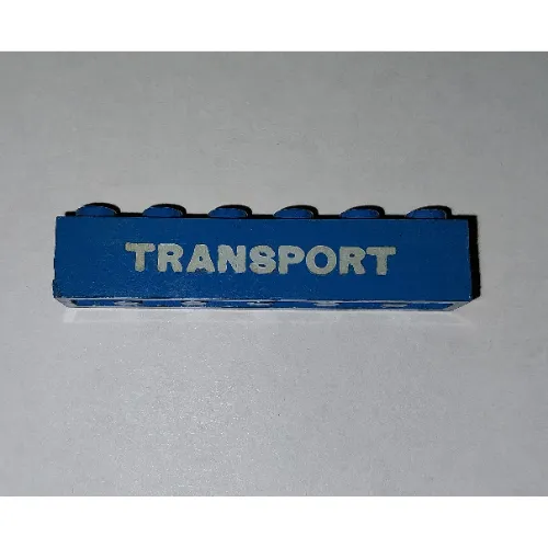 Brick 1 x 6 with 'TRANSPORT' Small Thick White Print