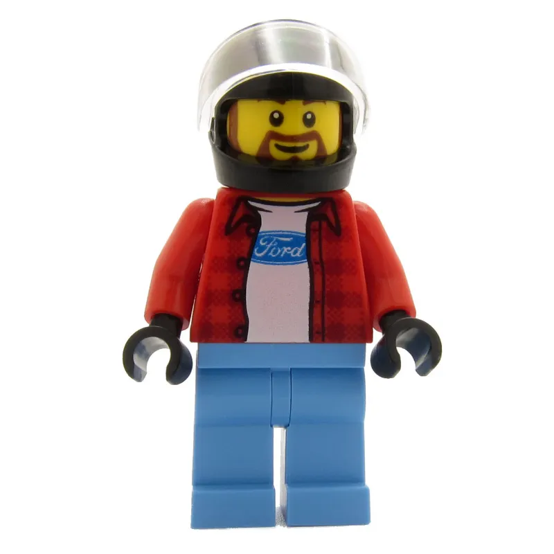 Race Driver, Red Torso, Medium Blue Legs, Black Helmet, Ford