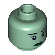 Minifig Head Lady Liberty, Eyebrows, Eyelashes, White Pupils, Dark Green Lips Print