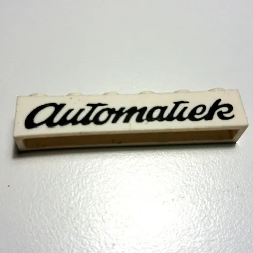 Brick 1 x 6 without Bottom Tubes with Cross Side Supports with 'automatiek' Cursive Black Print