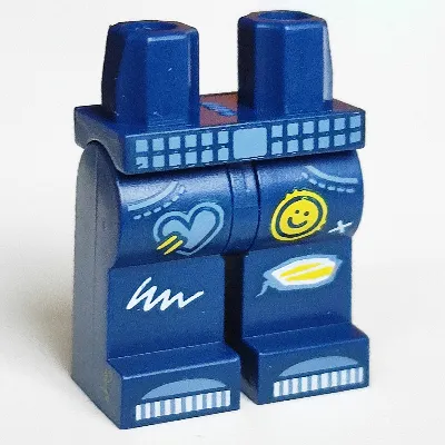 Hips and Dark Blue Legs with Sand Blue Belt, Pockets, Boots, Heart and Yellow Smiling Face Print