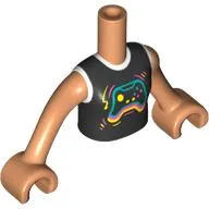 Minidoll Torso Girl with Black/White shirt, Dark Azure/Coral/Bright Light Yellow Game Controller print, Nougat Arms and Hands