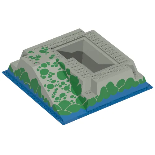 Baseplate Raised 32 x 32 with Ramp and Pit, Water, Green Stones Print