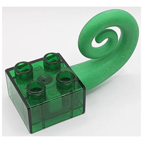 Duplo Brick 2 x 2 with Green Curled Rubber Tail