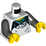 Torso Fur, White and Tatty Panda Costume over Dark Turquoise Shirt Print, Black Arms, Yellow Hands