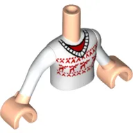 Minidoll Torso Girl with White Sweater with Red Reindeer Print, Light Nougat Arms with Hands with White Sleeves Print