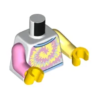 Torso, Odd Arms, Tie-Dye Shirt print, Left Bright Light Yellow Arm, Right Bright Pink Arm, Yellow Hands
