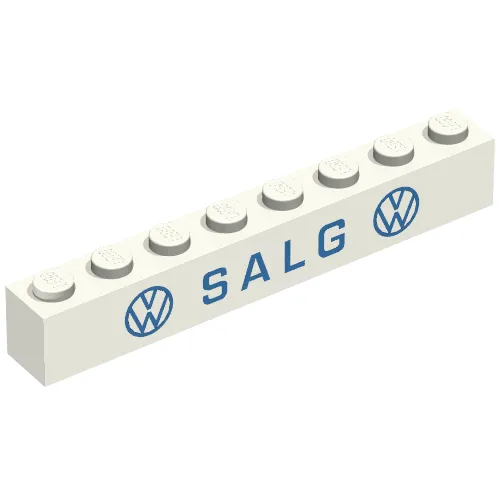 Brick 1 x 8 without Bottom Tubes with Cross Side Supports with 'VW SALG VW' Thin Blue Print
