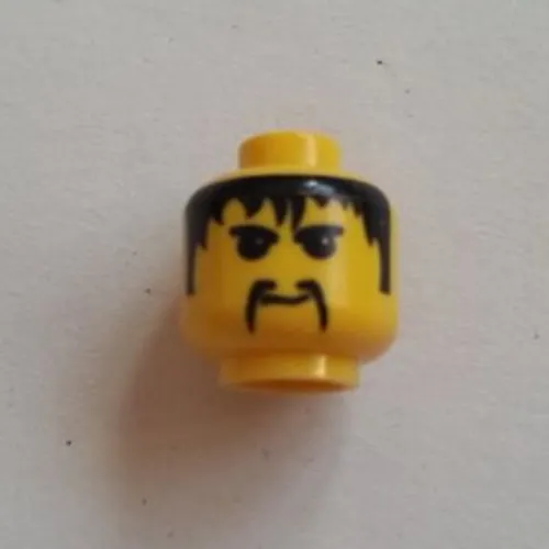Minifig Head Ngan Pa, Moustache Fu Manchu, Black Hair, Eyebrows Print