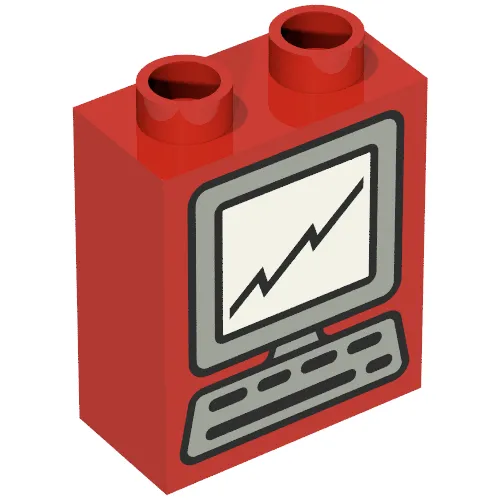 Duplo Brick 1 x 2 x 2 with Computer Monitor and Keyboard Print