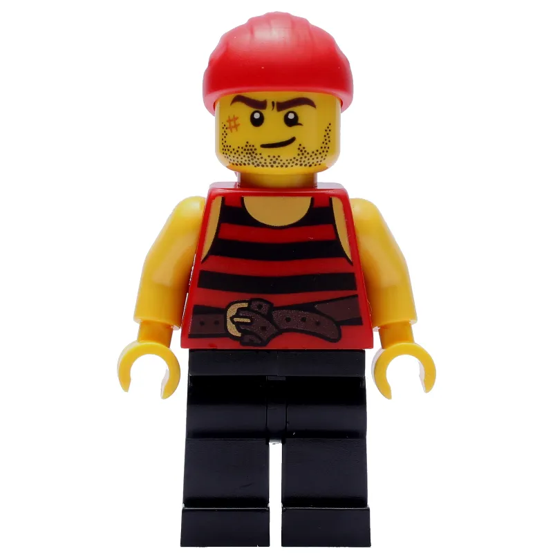 Pirate - Red Stripes, Black Legs, Red Bandana, Scar