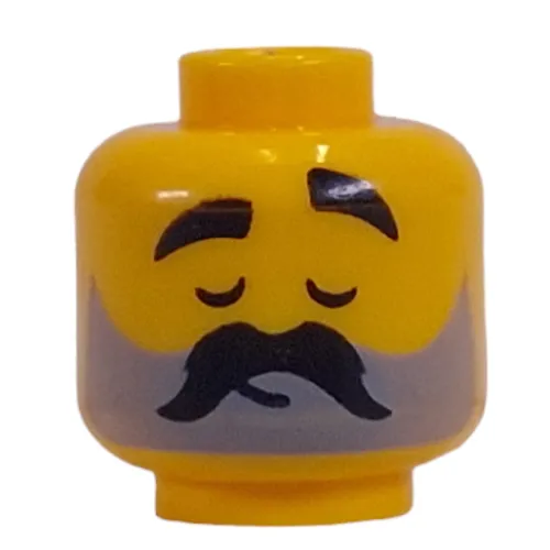 Minifig Head Dark Bluish Grey Beard, Long Black Moustache, Eyes Open / Closed Print