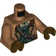 Torso Jacket, Open over Dark Green Vest, Tan Shirt, Shoulder Utility Belt Print, Medium Nougat Arms, Dark Brown Hands