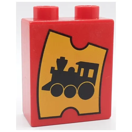Duplo Brick 1 x 2 x 2 with Train Ticket Print