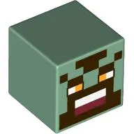 Minifig Head Special, Cube with Pixelated Face, Bright Light Orange Eyes, Dark Red Mouth Print