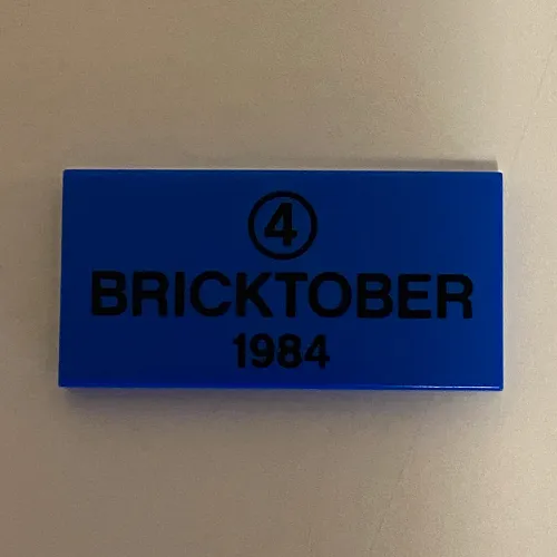 Tile 2 x 4 with '4' in Circle, 'BRICKTOBER 1984' Print