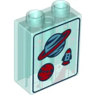 Duplo Brick 1 x 2 x 2 with Planets, Stars & Spaceship on White Grid Print