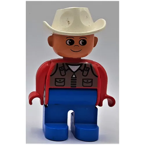 Duplo Figure, Early, Cowboy Hat White, Blue Legs, Dark Tan Zipper Vest Print