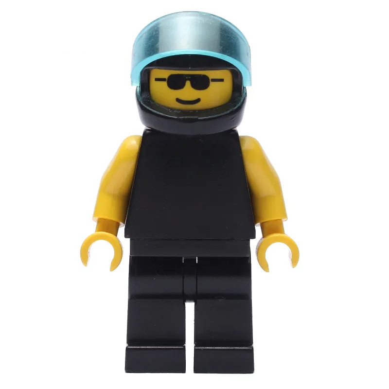 Man, Plain Black, Black Helmet with Visor, Sunglasses