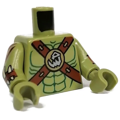 Torso, Reddish Brown Straps, Skull print, Olive Green Arms and Hands